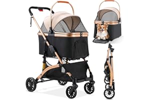 MAMIZO Wózek dla psa 2 w 1, torba transportowa dla psa, składany wózek dla kota, odporne na zużycie gumowe koła 360°, z koszem do przechowywania, siatkowy uchwyt na napoje, dla małych psów i kotów, do 20 kg