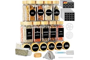 Lannvan Gewürzgläser Eckig Set [24 x 120ml] mit Bambus Deckel, Gewürzdosen mit 243 Etiketten, Gewürzstreuer Spice Jars Gewürzbehälter mit Trichter, Leeren Aufklebern, Reinigungsbürste, Sieben
