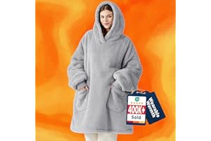 Bedsure Wearable Blanket Hoodie Women - Fluffy Fleece Hoodie Blanket for Adults Men, Warm Hooded Blanket as Gifts for Her, Grey, L