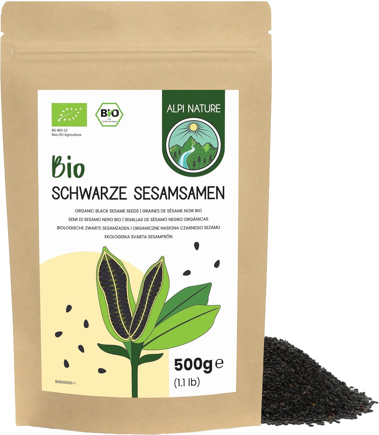 Alpi Nature Semillas de Sésamo Negro Orgánico 500g, Semillas Sesamo Negro Orgánico, sin Gluten