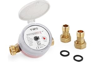 HYDROBIL Débitmètre d'eau Chaude avec Raccord Anti-Retour Laiton 1/2" BSP, Antimagnétique Débitmètre d'eau Chaude 30-90°C H-R100 V-R40 Compteur Rotatif Lisible Qn 1.6 M3/H Pression 16 Bar
