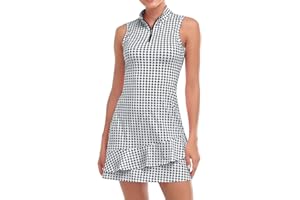 Viracy Tenniskleid für Damen, ärmellos, mit Shorts und Taschen, Rüschen, Reißverschluss, Stehkragen, Golf-Outfits