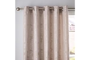 Catherine Lansfield Damask Jacquard 66x72 Inch Lined Eyelet Curtains Two Panels Champagne Gold