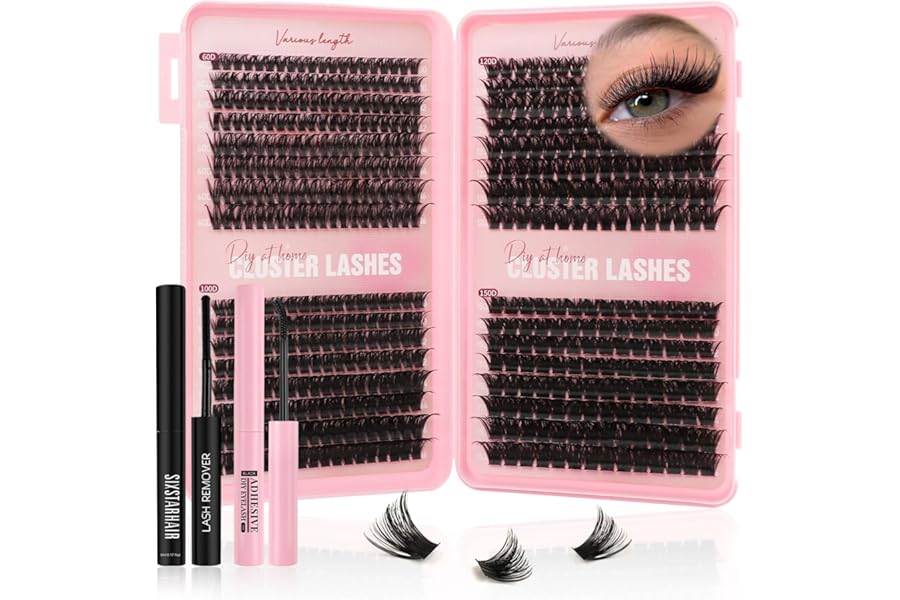 Sixstarhair Individual Eyelashes Kit 544Pcs Lash Clusters with Glue and Remover Volume Clusters Lashes Book Kit D Curl Eyelash Extensions for DIY at Home 10-16mm (60+100+120+150D)