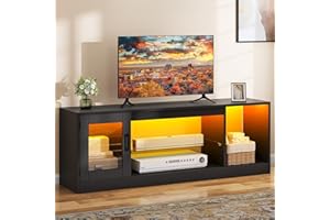 DWVO 148 cm Mueble de TV con Iluminación LED RGB 22 Modos para Televisores hasta 65 Pulgadas Mueble de Salón con Estantes de Cristal Regulables Ideal para Sala de Estar y Dormitorio