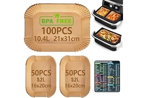 Anhow 200 Pezzi Carta Forno per Friggitrice ad Aria, 31x21cm e 20x16cm, Carta Forno per Cosori Airfryer Twinfry Doppio Zona Airfryer/Cecotec DuoSize 9000/Ninja AF500EU, Food-Grade BPA Free,FDA e LFGB