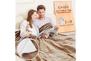 MIA&COCO Koc grzewczy koc elektryczny kołdra grzewcza 200 x 180 cm, flanela Sherpa, 10 poziomów temperatury, 1-9 godzin automatycznego wyłączania, wyświetlacz cyfrowy, można prać w pralce, khaki