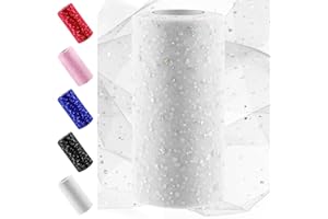 Swpeet 6 pollici attraverso 50 Yards Bianco Glitter Tulle Rotolo di Tessuto Bobina di Tessuto Sparkling Tulle, Bobina di Poliestere per Fai da te Festa di Compleanno Matrimonio Decorazioni Natale