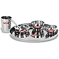 Sumeet Stainless Steel Handcrafted Hammered Texture Heavy Gauge Mirror Finish Royal Dinner set of 6 Pcs (1 Plate, 1 Small Halwa Plate, 1 Big Bowl/Wati, 1 Small Bowl/Wati, 1 Glass, 1 Spoon)