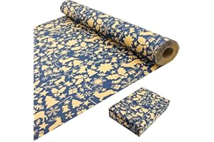 LZRINUE 43 cm × 20 m Weihnachtsgeschenkpapierrolle, Kraftpapier Bedruckt mit verschiedenen Weihnachtsmustern, recycelbare Kraftpapierrolle für Weihnachten, Geburtstag, Hochzeit, Geschenkpapier