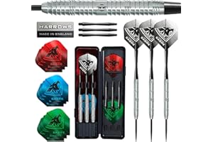 ‎HARROWS Harrows Sabre Dartpfeil-Set mit 90% Wolframstahlspitze, 21 g bis 26 g, alle Gewichte erhältlich, riesiges 16-teiliges Bündel mit Ersatzschäften, Prime Flights und Reiseetui