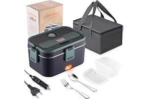 Nifogo Fiambrera Electrica 60W Calentador de Comida Portatil 12V 24V 220V para Coche Camión y Trabajo, 1.8L Acero Inoxidable 