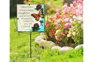 DAVID FISCHHOFF Glass graveside memorial grandad plaque metal stake extendable outdoor ornament