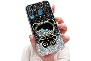 Tivenfezk Nadoli für Samsung Galaxy A40 Treibsand Bär Astronaut Versteckt Ständer Hülle,Karikatur Glitzer Make-up Spiegel Ständer Weiche Silikon Bling Durchsichtig Schutzhülle