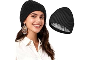 TSKNOMO Satin Lined Beanie Hats for Women & Men – Soft Slouchy Winter Knit Beanie, Warm Wool Knit Cuffed Skull Cap Unisex