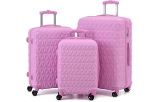 RMW Suitcase Large Hard Shell | Trolley Suitcases | 3 Digit Combination Lock| 4 Dual Spinner Wheels | Lightweight | Hold Check in Luggage | Aluminum Telescopic Handle (Pink, 3 Piece Full Set)
