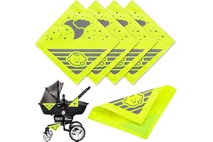Sealmic 4 stycken reflektorer för barnvagnar, universella säkerhetsreflektorer med kardborreband, perfekt för buggy, cyklar, släpvagnar och mer, söta spädbarn och moln, månstjärnor, motiv, neongul