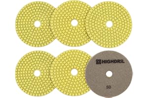 Wet Diamond Polishing Pads,HIGHDRIL 6pcs 100MM #50,for Granite Marble Sanding Used on Grinder or Polisher