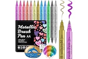 Funnasting Metallic Marker Pens, 12 Colors Dual Tip Metallic Pens Acrylic Paint Markers for Black Paper, Scrapbook Accessories, Gift Card Making, Glass Craft Supplies, Christmas Stocking Fillers