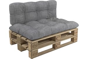 POKAR Set de 2 Coussins Matelassé pour Palettes Euro: 1x Assise 120x80cm + 1x Dossier 120x40cm, en Mousse formée à Froid, pour Canapé de Jardin, Intérieur et Extérieur, sans Palette Gris