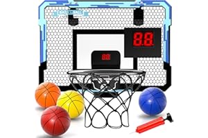 EPPO Panier de Basket-Ball d'intérieur pour Enfants 16,5" X 12,5" - Panier de Basket-Ball Pliable à pointage Automatique pour Porte avec 4 Ballons et Accessoires de Basket-Ball complets