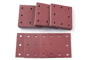 Sruhrak 50 Pezzi Carta Abrasiva Kit, 110x115mm Carta Levigatrice 40/60/80/120/240 Grana 8 Fori Carta Vetrata Rettangolari per Levigatrice Orbitali Casuali
