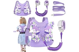 XFLYP Baby Reins, 3 in 1 Anti-Lost Toddler Reins with Lock and 1.5m Bungee Straps Link, Child & Toddler Safety Walking Harness with Butterfly Wings, Toddler Reins for Walking 1-3 Years(Purple)