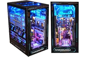 Spilay DIY Bookshelf Kit, Bookshelf Built-In Decorative Alley, Bookstop Model Making Kit with LED,Handmade Crafts, Birthday,Christmas and Valentines Day Gifts (NEARFUTURE - TC36)