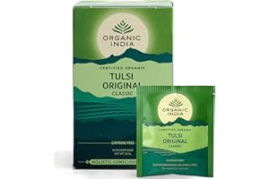 Organic India Original Tulsi, Caffeine-Free Herbal, Individually Wrapped Tea Bags, Organic & Natural Ingredients, 18 Teabags