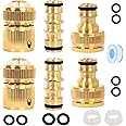 Kazaigou 6 Pack Brass Garden Hose Quick Connector Kit, 2 Double Male, 2 Hose End, 2 Tap Connector 1/2'' & 3/4'' 2-in-1 Faucet Adapter