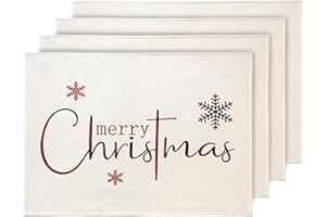 YCOLL Platzset Weihnachten 4er Set Weihnachtsdeko Tisch Tischsets Platzsets Abwaschbar Platzdeckchen Rot Weihnachtsuntersetzer für Drinnen und Draußen Esszimmer Party Dekoration 30x45cm