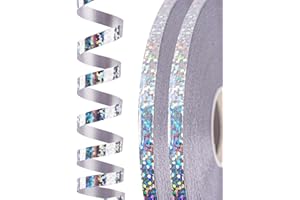 PartyWoo Ruban Laser Argenté, 120 Mètres/ 131 Yard Anneau Brillant Ballon Décoration pour Ballon Caps Emballage Cadeau Artisanat Décoration de Fête (2 Rouleaux, 60m/Roll)