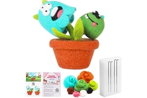 MASPHY Anfänger Nadelfilz Set, Filzen Starterset für Anfänger und Erwachsene, Filzen Starterset Trockenfilzen mit Nadelfilz Werkzeuge und Anweisungen für DIY Handwerk(Doppelköpfiges Monster)