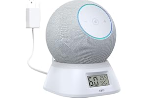 PlusAcc - Soporte para Dot Max & Dot & Nest Mini - con termómetro e higrómetro, soporte de mesa con gestión de cables integrada para dormitorio, sala de estar, oficina (Blanco)