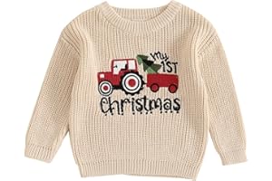 Geagodelia Christmas Knitted Jumper Baby Girl Boy My First Christmas Embroidered Oversized Knit Sweater Pullover Winter Knitwear Newborn Baby Christmas Outfit