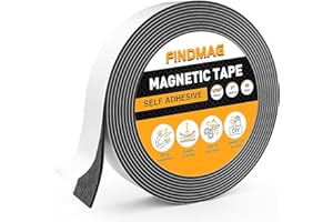 FINDMAG Flexible Magnetic Tape, Magnetic Strips Self Adhesive, Magnet Tape Roll for Craft DIY Projects Whiteboards & Fridge Organization, Sticky Magnets for Fridge - 10 ft Length x 1in Width x 2 mm Thickness