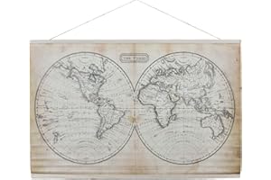 HOME DECO FACTORY MO1319 Mappamondo Tessuto Decoration Murale, Poliestere, Ocre-Noir, 110x1x94