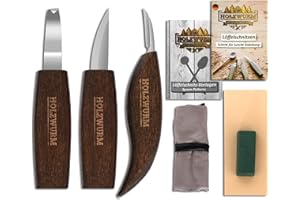 HOLZWURM set di strumenti per intaglio del legno con borsa, istruzioni (DE+EN) e modelli, set di utensili da intaglio ideale per intagliare cucchiai