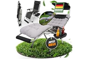 NatureLiving® Sonnenliege Liegestuhl klappbar- Robust, Faltbar & Wetterfest - Gartenliege mit Sonnendach für Garten und Balkon, Klappliege, Balkonliege, Outdoor Liege, Relaxliege, Belastbar 200kg