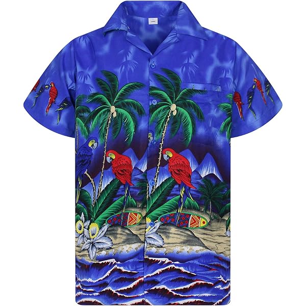V.H.O. Funky Hawaiian Shirt, Shortsleeve, Surf, Blue, L