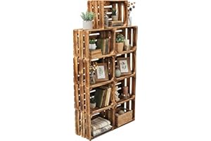 Teramico Vintage Holzkisten 40 x 30 x 25cm geflammt | Weinkisten & Obstkisten | Set-Angebote (9er Set ohne Boden)