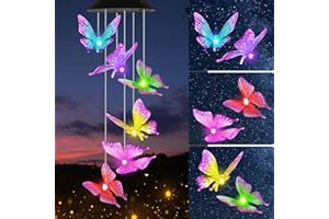 Birthday Gifts for Women Mum, FIBRAVE Solar Butterfly Wind Chimes Garden Gifts for Her Grandma Nanny, Solar Lights Outdoor Decor for Garden Yard Porch Mothers Day Christmas (Butterfly Shape)