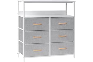 LYNCOHOME Chest of Drawer with Shelf, Fabric Storage Drawers Easy to Assemble, 6 Drawers Dresser with Sturdy Steel Frame and Wood Top, for Bedroom, Living room, Closet.