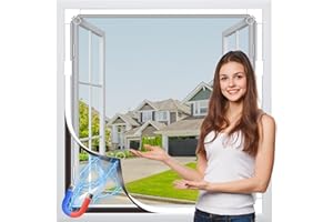 MLEJU Mosquitera Magnética para Ventanas, Mosquitera Ventana, Fácil Instalación sin Taladrar, Fácil de Limpiar, Marco Blanco y Red de Fibra de Vidrio - Gris (White Frame Gray Mesh, 110 x 130 cm)