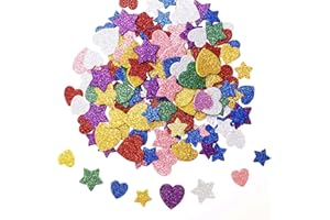 Caelura 150 Stück Sticker Kinder Glitzer, Glitzer Sticker, Sterne und Herz Moosgummi Glitzer Aufkleber, zum Dekorieren, Bunt