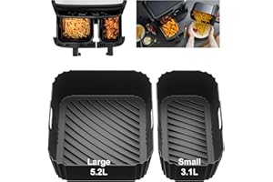 SZYEEQUOO Silicone Air Fryer Liners for Tefal 8.3L,Reusable Air Fryer Accessories for Tefal 8.3L/Lakeland 8L/Tower T17099 5.2L+3.3L/Salter EK5729 5.5L+3.5L,Ninja Air Fryer Liners 5.2+3.1L a Split-Sized Pair