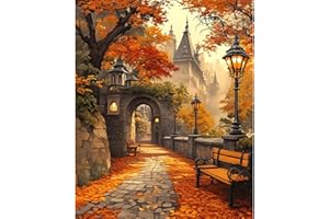 NEWENMO Paysage de Feuilles D'automne Peinture par Numero Adulte,Vieil Château Peinture Numero,Paint by Numbers,DIY Peinture à l'huile,Acryliques Bricolage Peintures Kits,pour Décor Maison 40x50cm