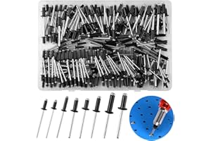 COEMA 240Pcs Large Flange Rivets, Aluminium Blind Rivet with 8 Size, Pop Blind Rivets Set, Black Rivets for Storage Box, Metal Tube, Sheet Mounting,Furniture