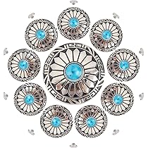 GORGECRAFT 10 Ensembles Boutons Bleu Turquoise Conchos Ronds Unique Oeil En Métal Boucle Décorative Moulages Bouton Arrière à Vis Avec Imitation Turquoise Synthétique Et Vis En Fer Pour Accessoires