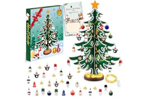 FFZZKJ Advent Calendar 2025 Kids with Lights 24 Days Countdown Wooden Christmas Tree with 30 Ornaments for Christmas Table Decoration, Christmas Decorations